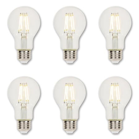 Bulb LED Dimmablemable 6.5W 120V A19 Filament 2700K Clear E26 Med Base, 6PK